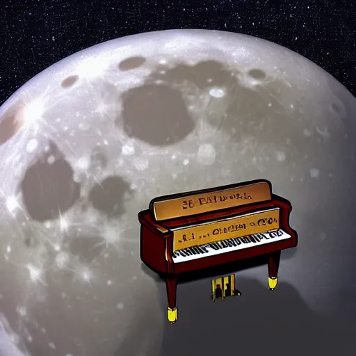 Image similar to a piano on the moon, award winning digital art