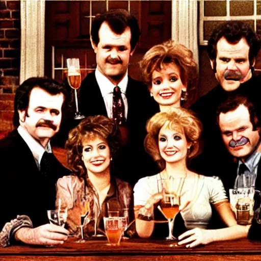 Prompt: the cast of cheers 1 9 8 2, publicity photo