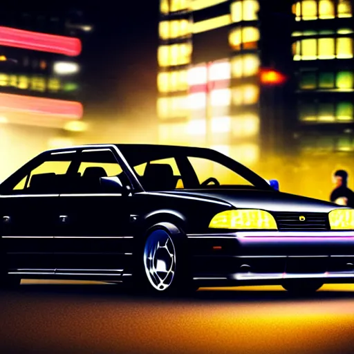 Prompt: a car JZX100 at illegal car meet, Shibuya prefecture, city midnight mist, cinematic color, photorealistic, highly detailed, 200MM