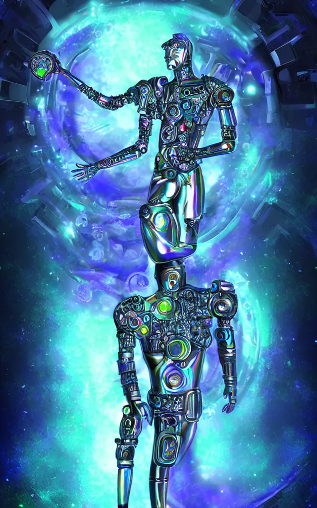 Image similar to iridescent cyborg prince of the machine god, lunar mythos future perfect, award winning digital art