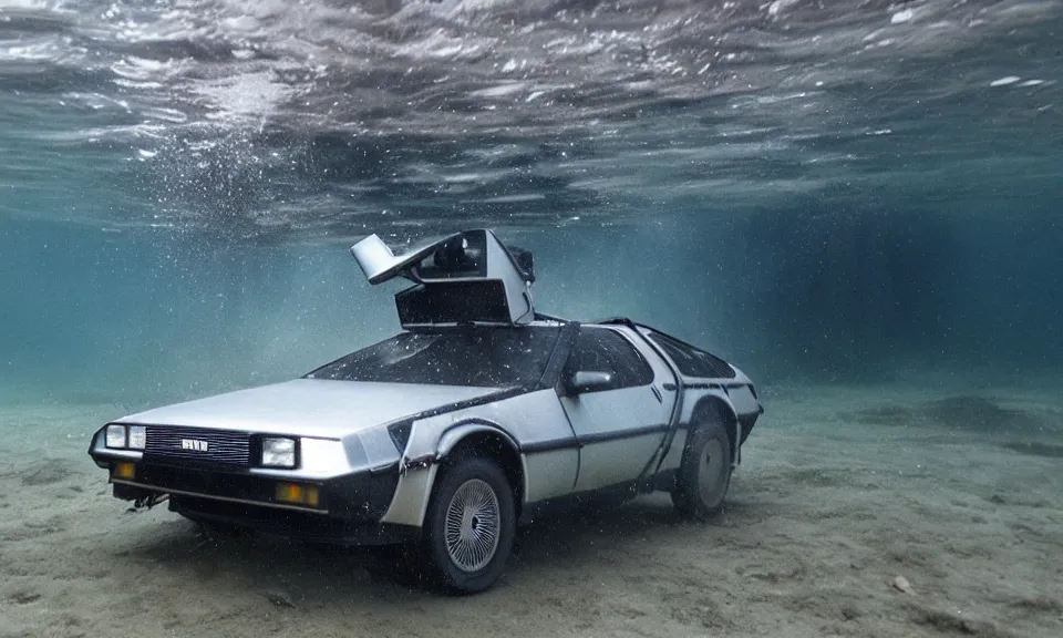 Image similar to photo of a delorean swimming underwater