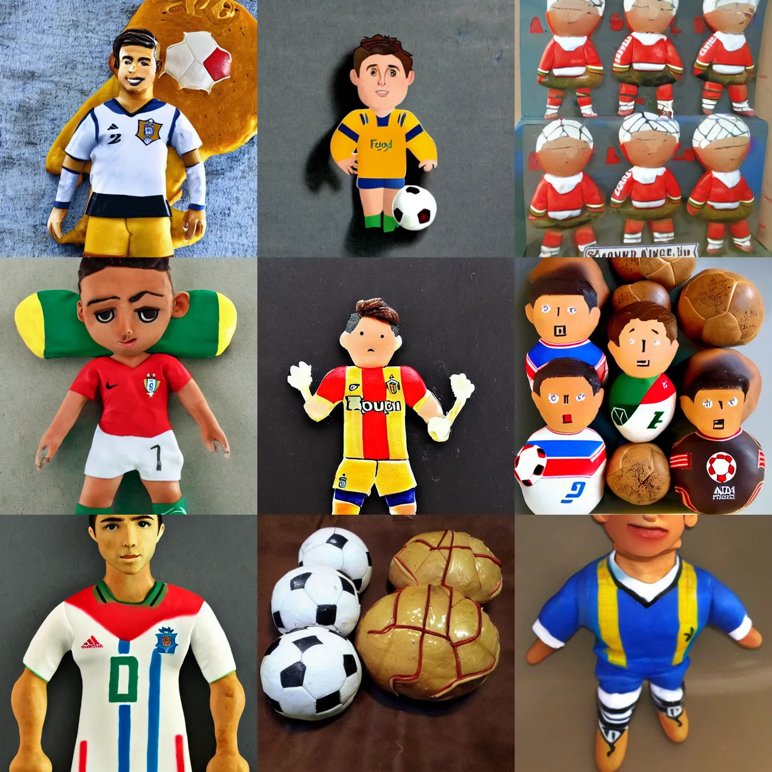 Prompt: soccer player ronaldo! 7 made of! portuguese sweet bread!