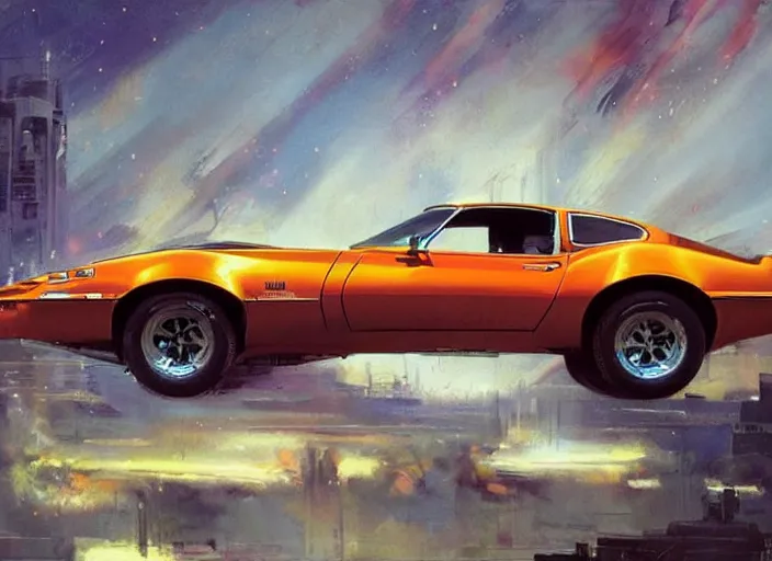 Image similar to ( ( ( ( ( 1 9 8 2 pontiac trans am, jaguar e - type, car concept art, sci - fi illustration, painting ) ) ) ) ) by vincent di fate and john berkey and blade runner 2 0 4 9 and mad max fury road!!!!!!!