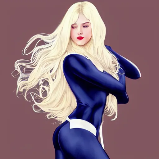 Prompt: a beautiful portrait of a beautiful cute superhero woman, blonde hair, matte navy - blue bodysuit, white cape, intricate, elegant, 8 k, highly detailed, ultradetailed, digital painting, concept art, smooth, sharp focus, illustration, disney, artgerm and loish and wlop and alphonse mucha