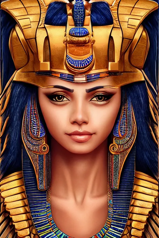 Image similar to a highly detailed beautiful portrait of a egyptian god with facial expression : happy in the style of artgerm.