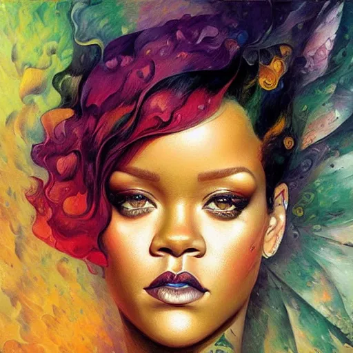 Prompt: a portrait of rihanna by karol bak, christopher balaskas, umberto boccioni and charlie bowater