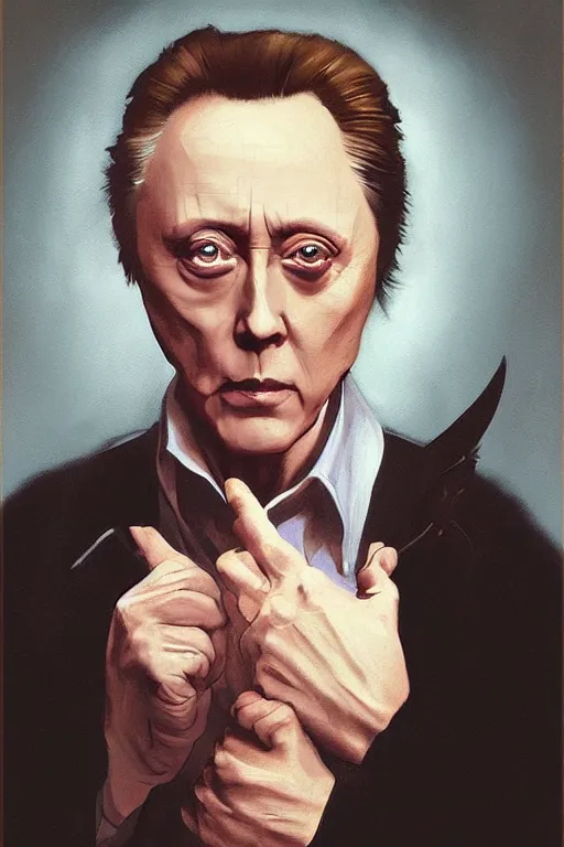 Image similar to a charicature of christopher walken, masterpiece painting by artgerm and greg rutkowski and caravaggio and vermeer