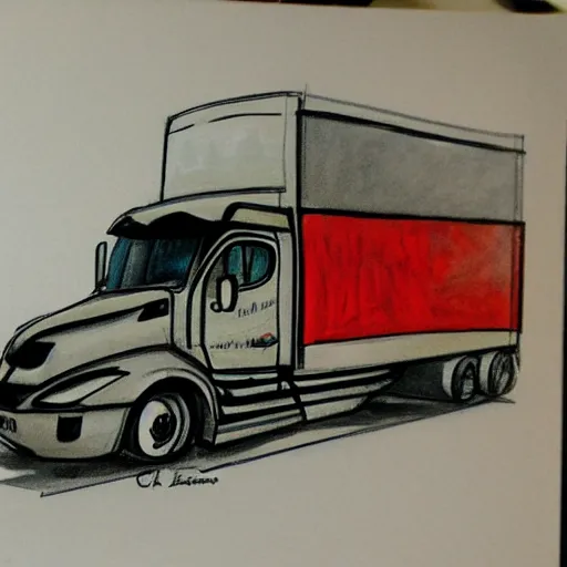 Prompt: an awesome camion sketch by peter klasen