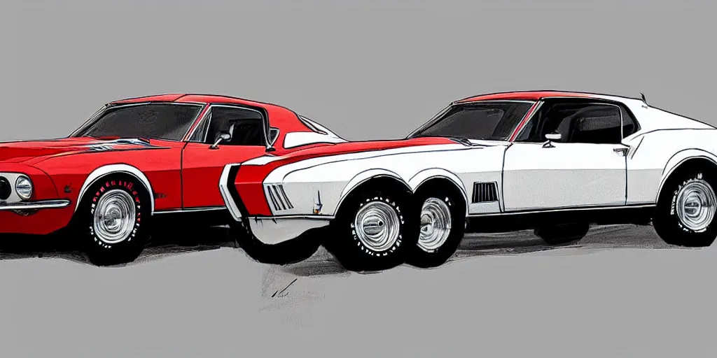 Image similar to hybrid design of Ford Mustang GT 1970 and Corvette C2 1969. No background, concept art style.