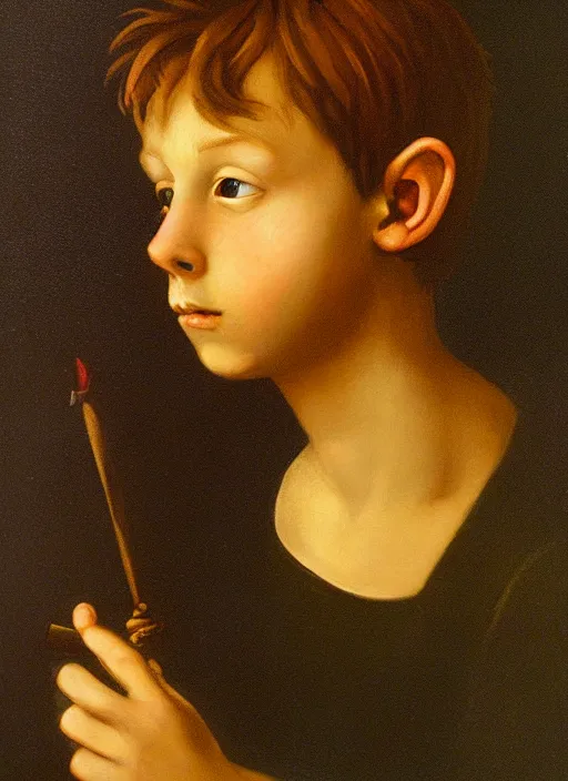 Image similar to oil painting portrait of peter pan by da vinci