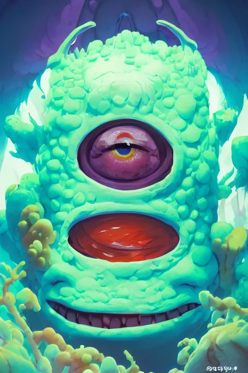 Image similar to smurf ghost creature animal sushi cristal very big eye roots cactus elemental flush of force nature micro world fluo fishscale, behance hd by jesper ejsing, by rhads, makoto shinkai and lois van baarle, ilya kuvshinov, rossdraws radiating a glowing aura global illumination ray tracing hdr