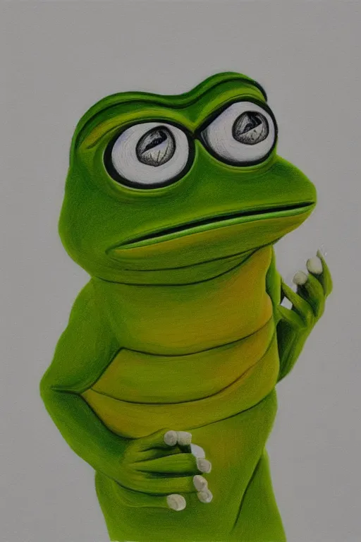 Image similar to portrait drawing of pepe the frog, ultra detailed highly realistic, trending on artstation, rule of thirds, extreme high detail, soft lighting, rim light, volumetric lighting and effects,