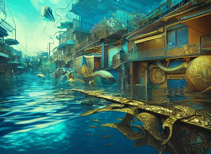 Image similar to art nouveau favela, underwater environment, scenery, professional, award - winning, trending on artstation, hyper detailed, realistic, beautiful, emotional, shiny, golden, picture