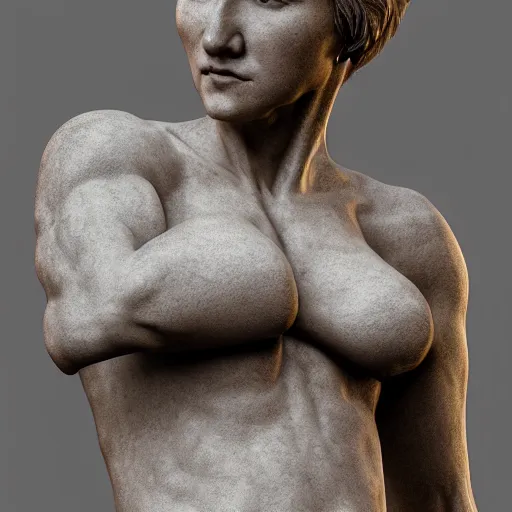 Image similar to renaissance full body stone sculpture, highly detailed, photorealistic portrait, bright studio setting, studio lighting, crisp quality and light reflections, unreal engine 5 quality render