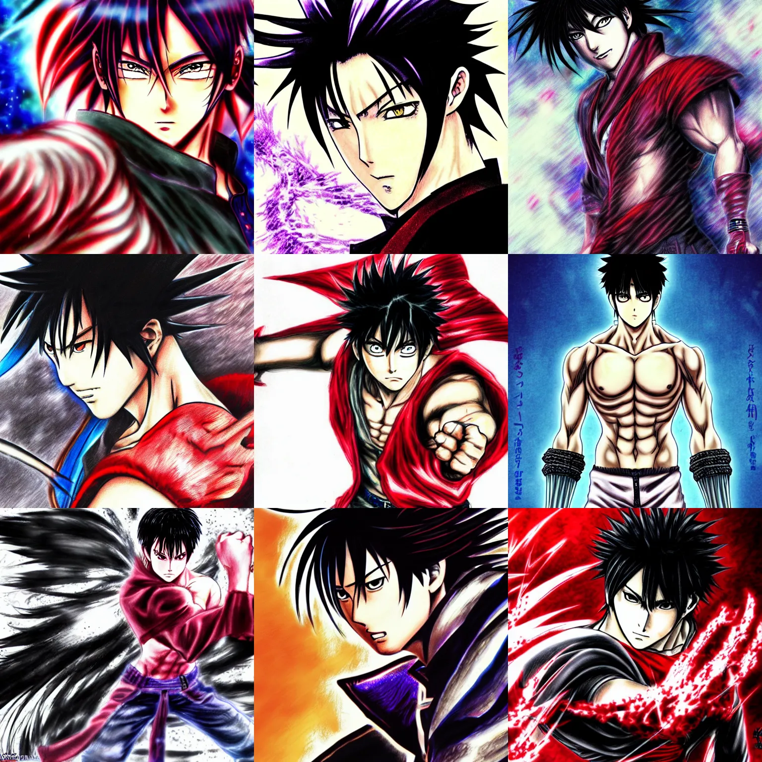 Prompt: a colored manga drawing of jin kazama by kentaro miura, trending on pixiv, official art, wallpaper, high resolution, high quality, anime, poster art, deviantart hd, dynamic pose