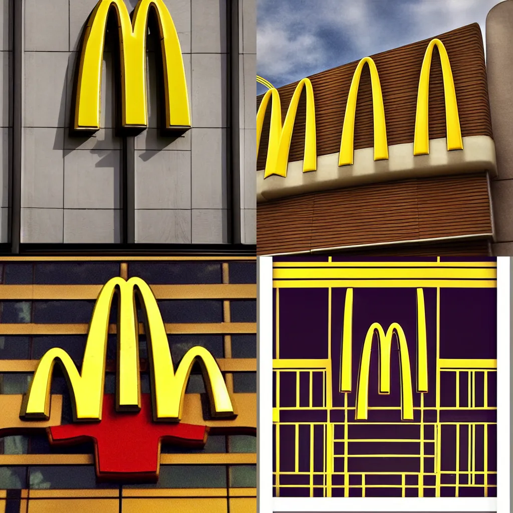 Prompt: McDonalds in the style of art deco, gold, photograph