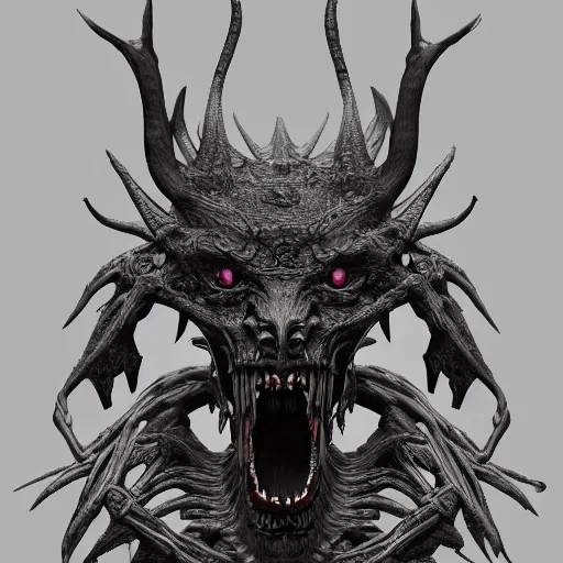 Image similar to A 3D render of a demonic creature, symmetrical features, detailed, intricate details, dark, atmospheric, hyper-detailed, trending on Artstation