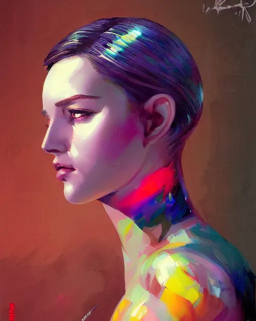 Prompt: dark portrait of a half - robot woman with cute - fine - face, pretty face, multicolored hair, realistic shaded perfect face, fine details by realistic shaded lighting poster by ilya kuvshinov katsuhiro otomo, magali villeneuve, artgerm, jeremy lipkin and michael garmash and rob rey