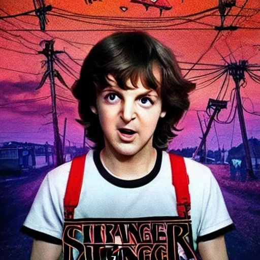 Prompt: Paul McCartney as Dustin in Stranger Things