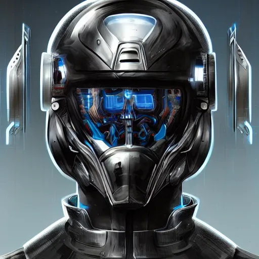 Image similar to portrait of a man with cybernetic sci - fi armor and helmet, futuristic, cyberpunk, digital art, realistic, artstation