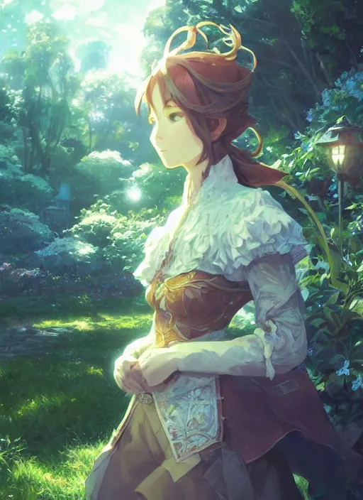 Image similar to a portrait of the emerald herald in the garden, shiny, intricate, tone mapped, ambient lighting, highly detailed, digital painting, concept art, sharp focus, by makoto shinkai and akihiko yoshida and hidari and wlop