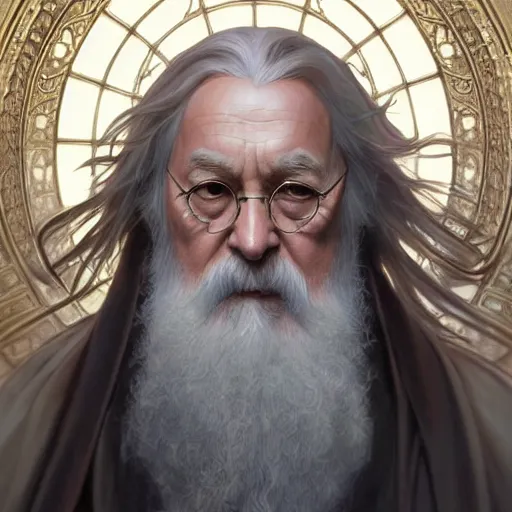 Image similar to ultra realistic illustration, dumbledore anime, intricate, elegant, highly detailed, digital painting, artstation, concept art, smooth, sharp focus, illustration, art by artgerm and greg rutkowski and alphonse mucha