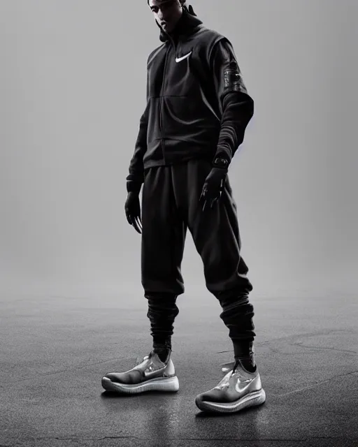 Image similar to Medium shot of a character wearing Nike ACG+Acronym P31-DS Pants in the style of greg rutkowski