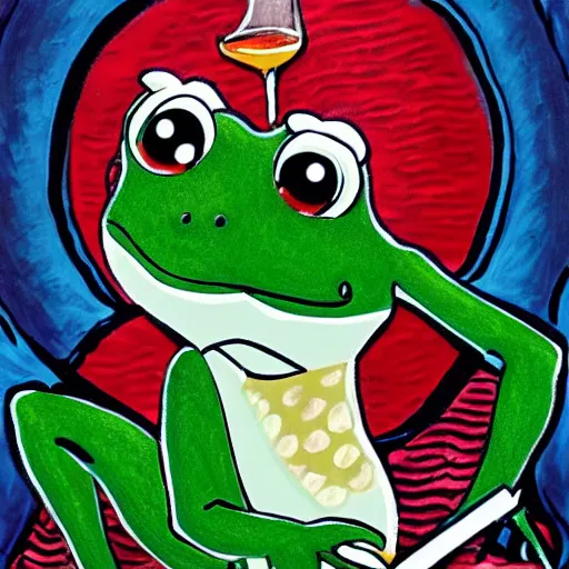 Image similar to princess frog drinking red wine, by style loish