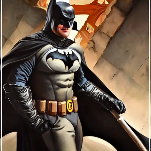 Prompt: Donny Berger as Batman, Donny Berger, Adam Sandler, digital art, trending on artstation, oil on canvas by J. C. Leyendecker and Edmund Blair Leighton and Charlie Bowater, octane render, cinematic