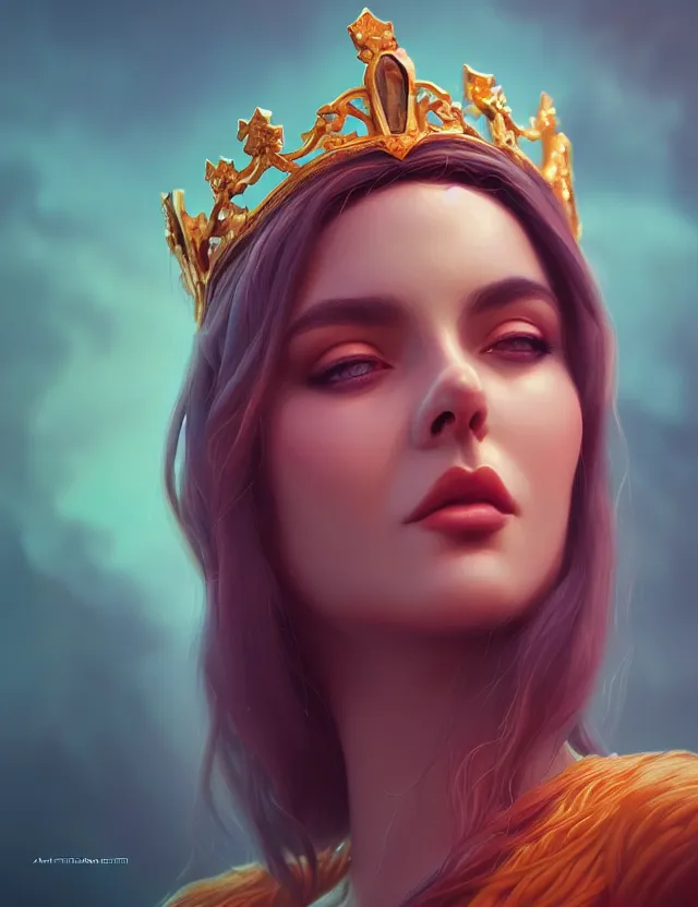 Prompt: blurred background. close-up portrait of a goddess in crown, by Artgerm and Afarin Sajedi and Alena Aenami. octane render. superrealism