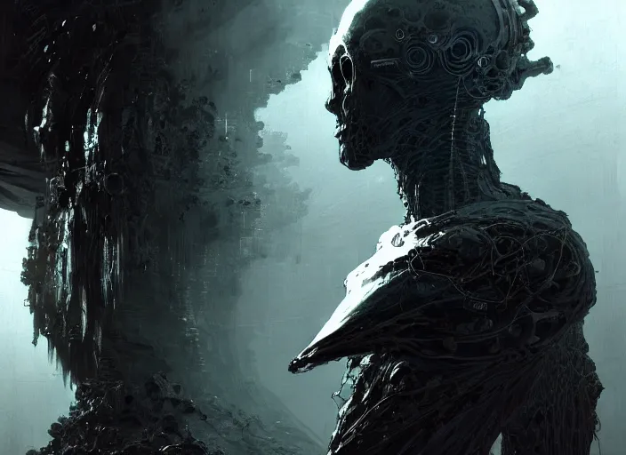 Image similar to a mysterious translucent space alien, lone traveler, muscle shirt, eerie shimmering surroundings, concept art, intricate, detailed, award - winning, cinematic, octane render, 8 k, photorealistic, by tsutomu nihei and emil melmoth and gustave dore and craig mullins and yoji shinkawa