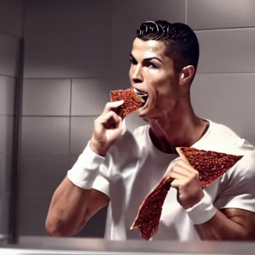 Prompt: cristiano ronaldo eating doritos in the toilet, cinematic composition, 4 k, movie still