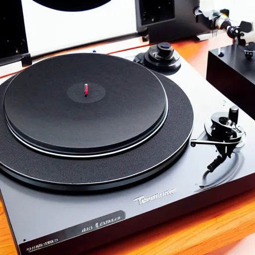 Image similar to a cyberpunk Technics MK2 turntable