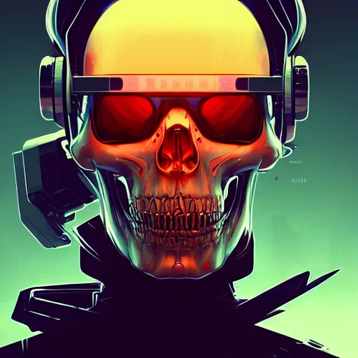 Image similar to a cyberpunk skull, by guweiz and wlop and ilya kuvshinov and artgerm and josan gonzalez, digital art