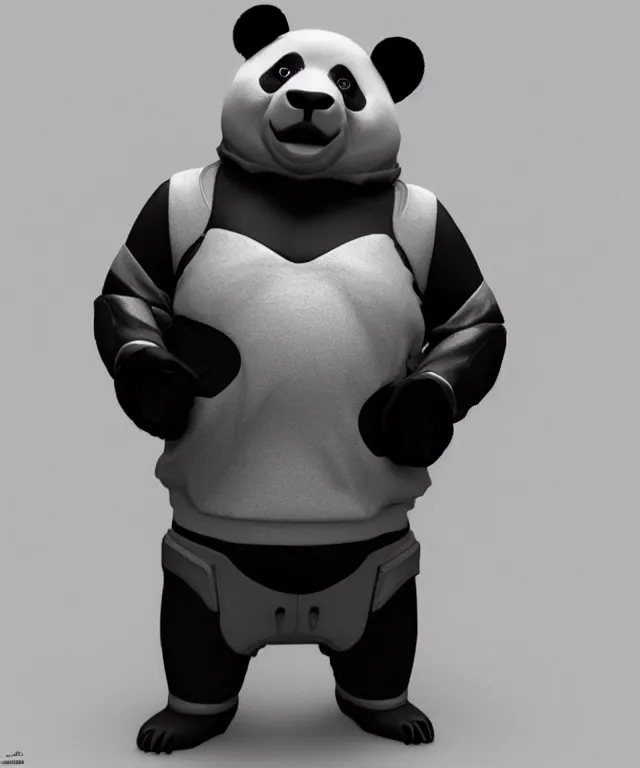 Image similar to a panda android, 3d Render, Hyper Realistic, Cyberpunk, Smooth Texture, Trending on ArtStation
