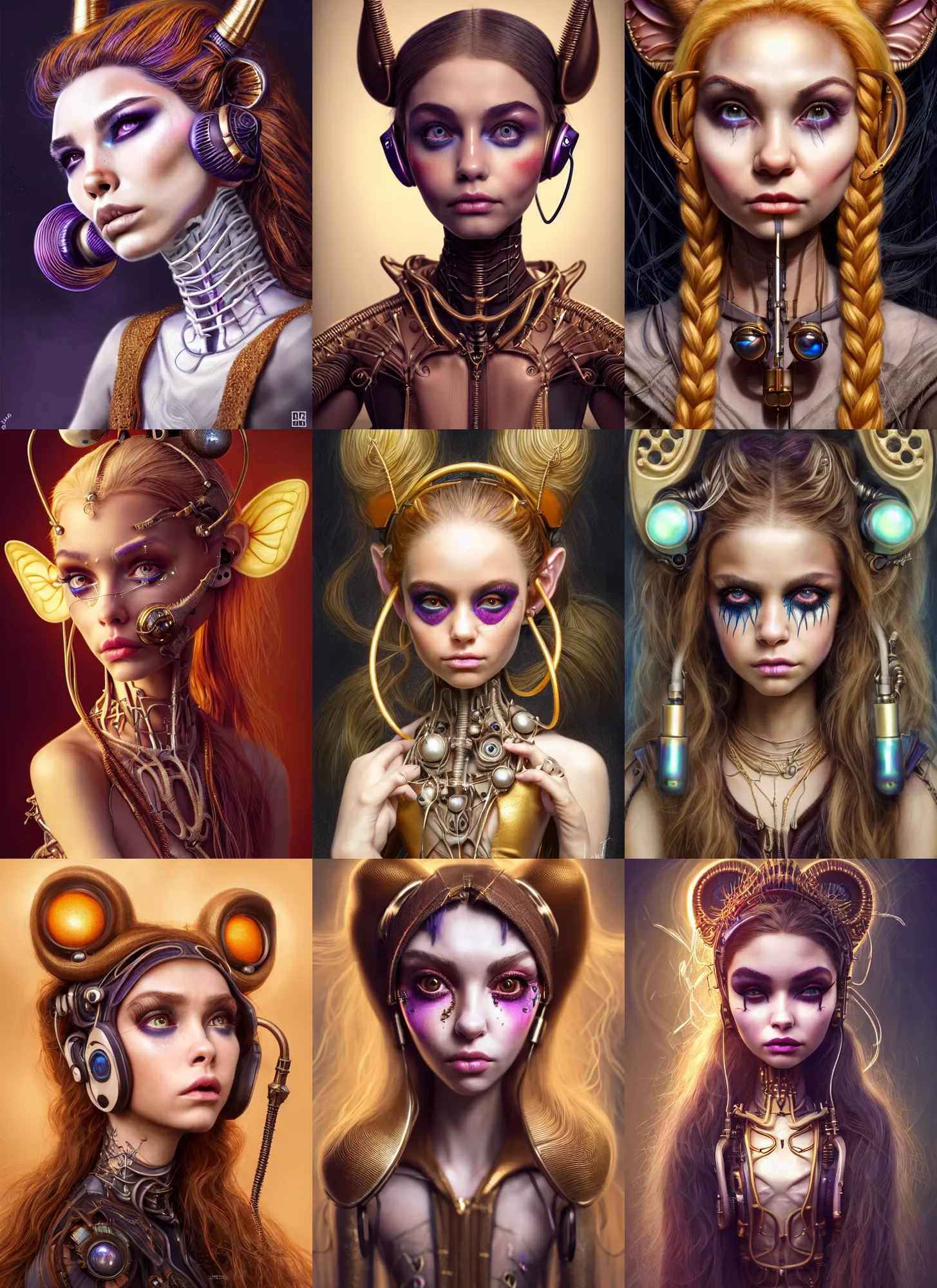 Prompt: disney weta portrait, soft lustrous ivory biotech raver clowncore madison beer gothic cyborg, earbuds, golden ratio, details, sci - fi, fantasy, cyberpunk, intricate, decadent, highly detailed, digital painting, ever after high, octane render, artstation, concept art, smooth, sharp focus, illustration, art by artgerm, loish, wlop