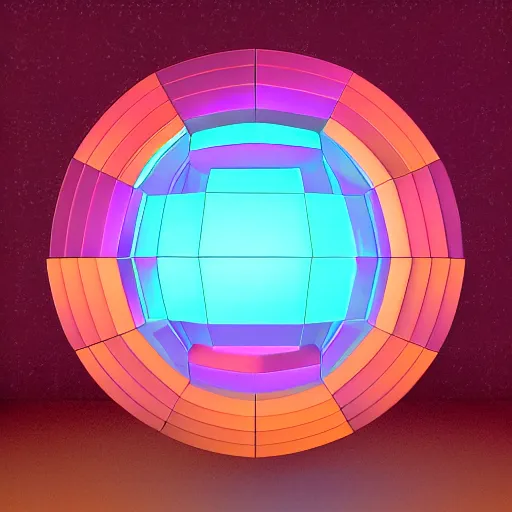 Image similar to sphere made of blocks, retrowave