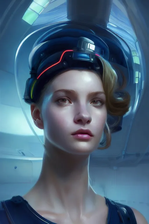 Prompt: portrait futuristic beautiful navy Girl, at inside of a future submarine, ssci-fi, fantasy, intricate, very very beautiful, elegant, human anatomy, neon light, highly detailed, digital painting, artstation, concept art, soft light, hdri, smooth, sharp focus, illustration, art by tian zi and craig mullins and WLOP and alphonse mucha