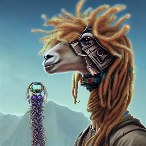 Prompt: llama with dreadlocks, industrial sci-fi, by Mandy Jurgens, Ernst Haeckel, James Jean, artstation, concept art, with beautiful colors