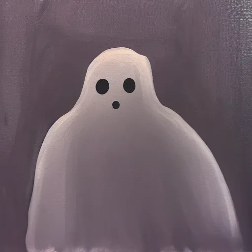 Prompt: a cute ghost in a dark gloomy forest oil paint brush strokes