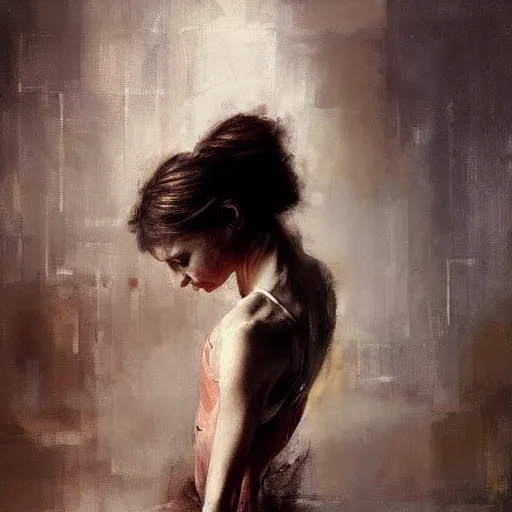 Prompt: A beautiful ballet dancer with makeup crying expression detailed painting beautiful artwork by jeremy mann trending on Artstation dramatic lightning