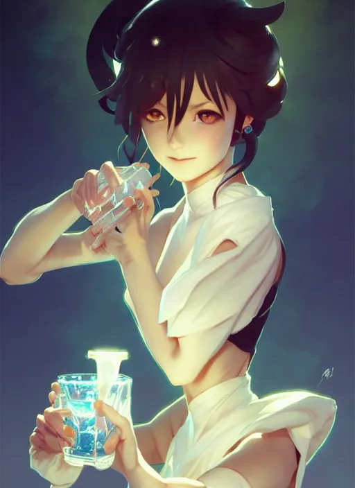 Prompt: kagamine rin drink water, elegant, highly detailed, digital painting, artstation, concept art, smooth, sharp focus, illustration, art by artgerm and greg rutkowski and alphonse mucha