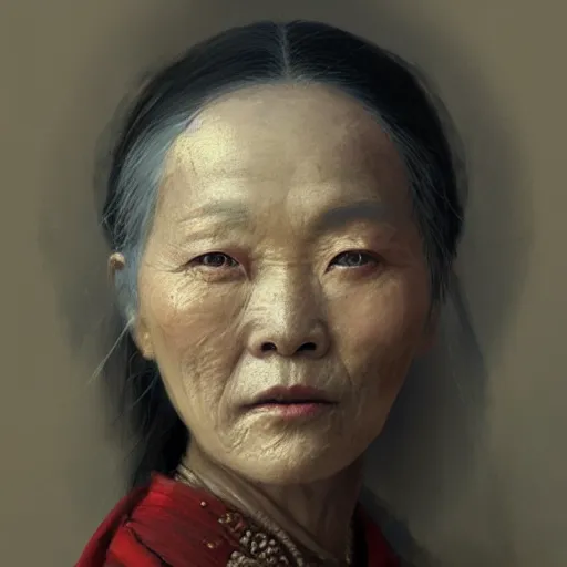 Prompt: A portrait of a Chinese old beauty, ancient art, art by greg rutkowski, matte painting, trending on artstation