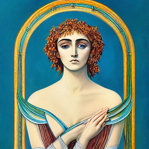 Image similar to a symmetrical portrait painting of a greek goddess of earth and love