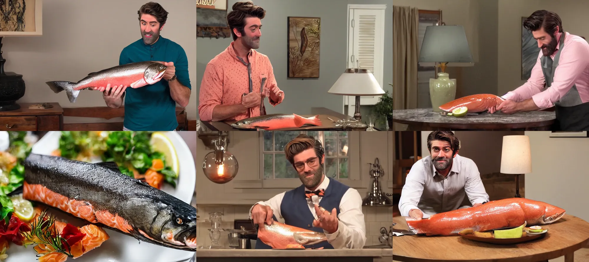 Prompt: rhett puts a salmon in a lamp