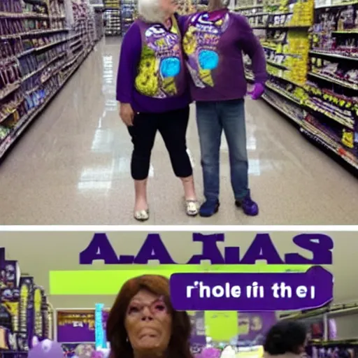 Prompt: thanos lost his mom in walmart