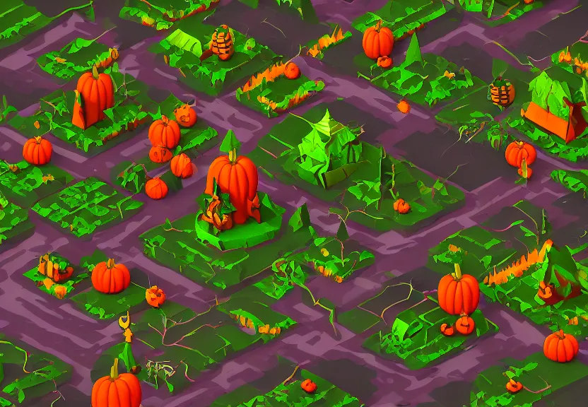 Prompt: evil forest halloween themed isometric game level, stylized, toon shader, arnold maya render