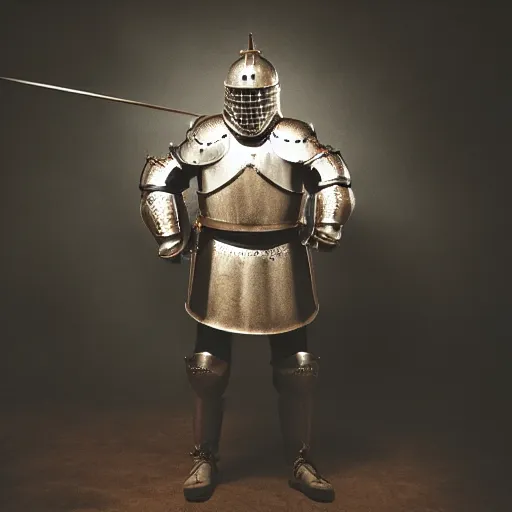 Image similar to photo of a knight wearing honey-jar-armor, dramatic lighting