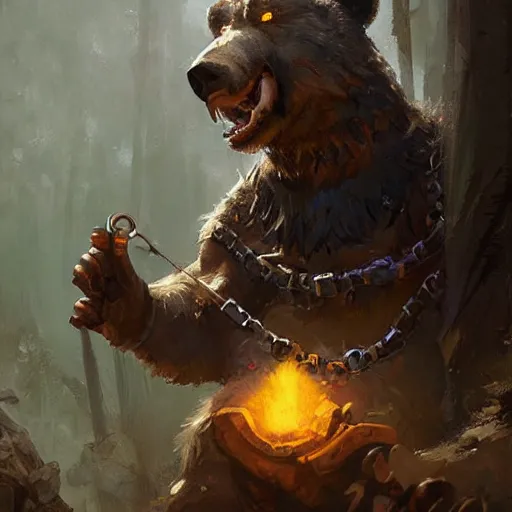 Prompt: a deadly bear trap, chained knife, hearthstone art style, epic fantasy style art by Craig Mullins, fantasy epic digital art, epic fantasy card game art by Greg Rutkowski