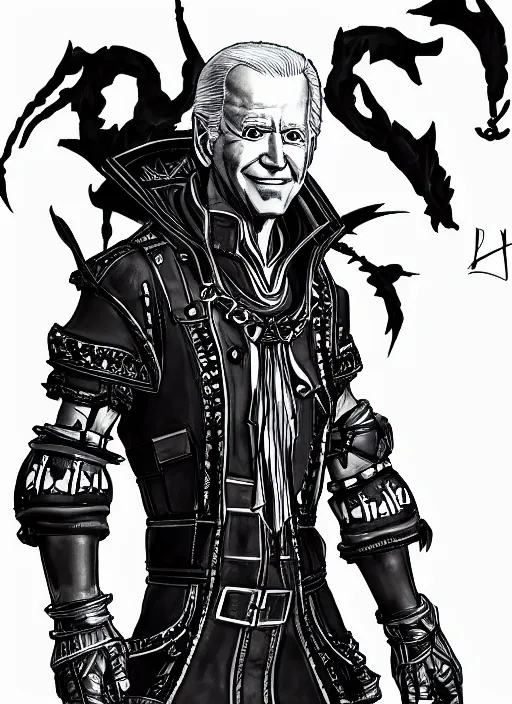Prompt: joe biden as a kingdom hearts villain, official square enix concept art, intricate design, high definition, delicate patterned, fantasy, fashionable rpg clothing